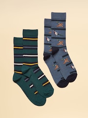 Joules Kingsbury Blue/Green 2 Pack Socks - Image 1 of 3