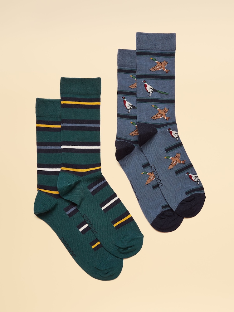 Joules Kingsbury Blue/Green 2 Pack Socks - Image 1 of 3