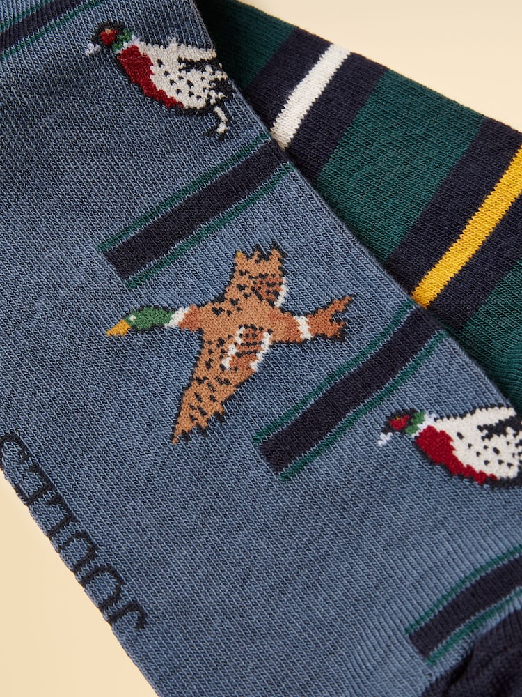 Joules Kingsbury Blue/Green 2 Pack Socks - Image 2 of 3