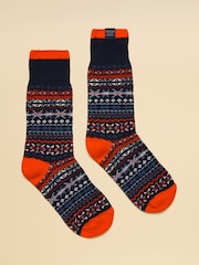 Joules Alby Blue & Orange Fair Isle Socks - Image 1 of 3