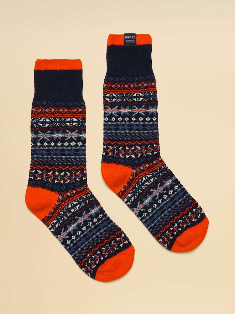 Joules Alby Blue & Orange Fair Isle Socks - Image 1 of 3
