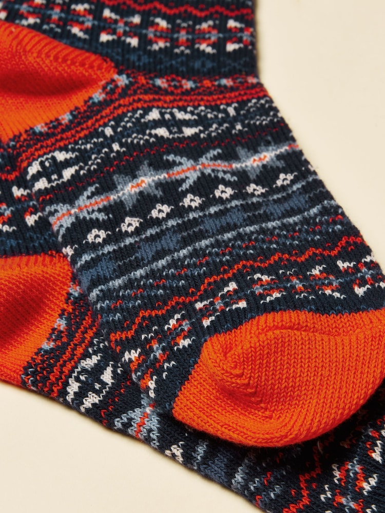 Joules Alby Blue & Orange Fair Isle Socks - Image 3 of 3