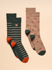 Joules Kingsbury Green/Orange 2 Pack Socks - Image 1 of 3