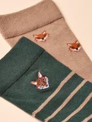 Joules Kingsbury Green/Orange 2 Pack Socks - Image 2 of 3