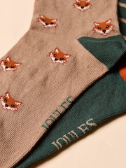 Joules Kingsbury Green/Orange 2 Pack Socks - Image 3 of 3