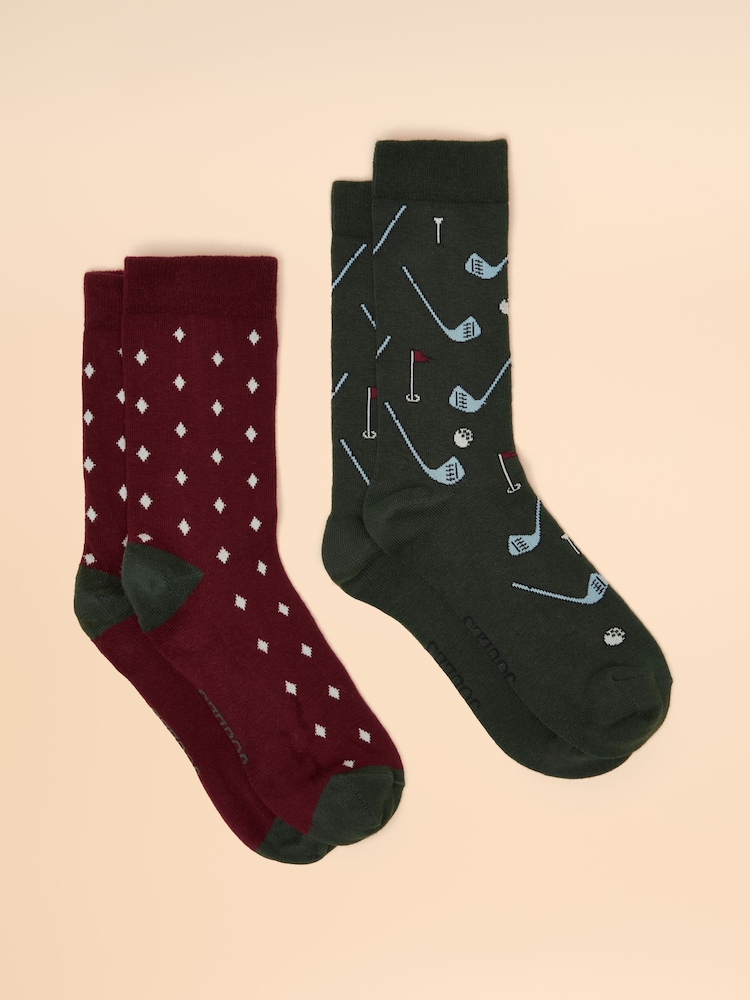 Joules Kingsbury Red/Green 2 Pack Socks - Image 1 of 3