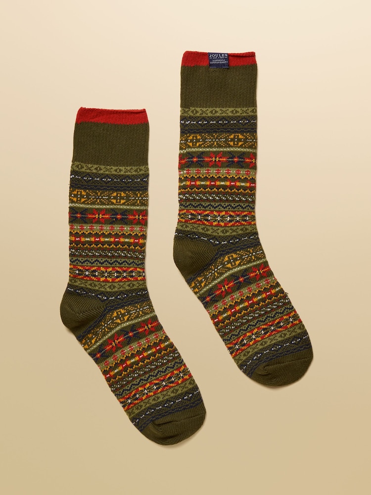Joules Alby Green Fair Isle Socks - Image 1 of 3