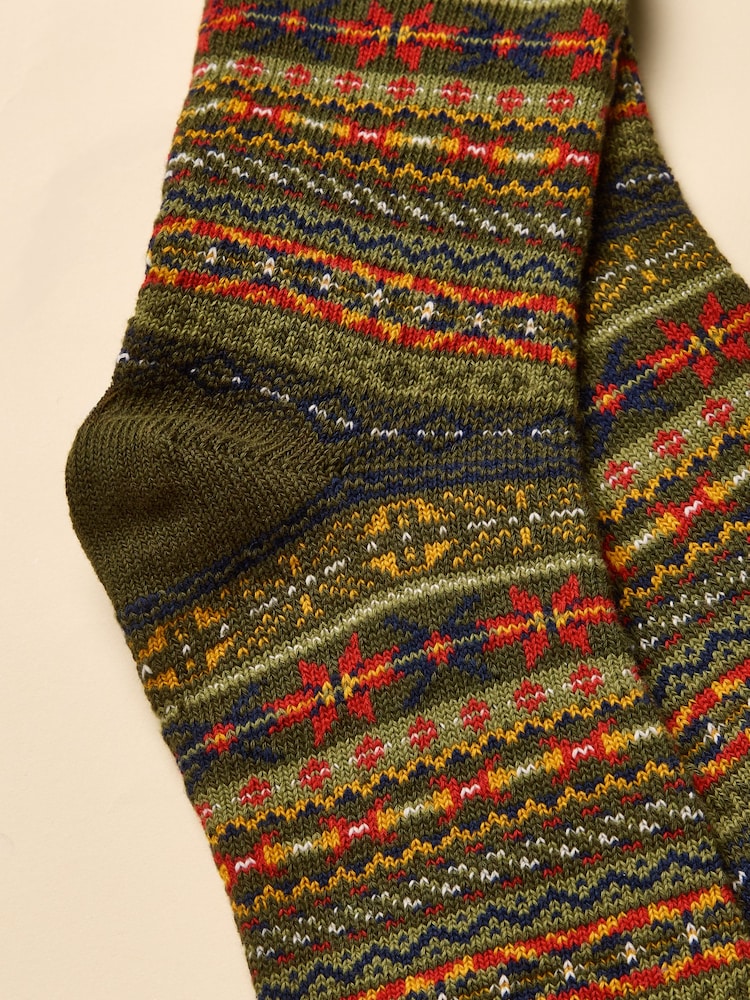 Joules Alby Green Fair Isle Socks - Image 2 of 3
