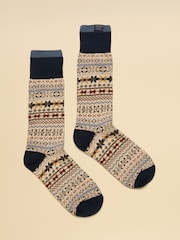 Joules Alby Cream Fair Isle Socks - Image 1 of 3