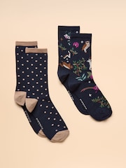 Joules Everyday Multi Navy 2 Pack Socks - Image 1 of 3