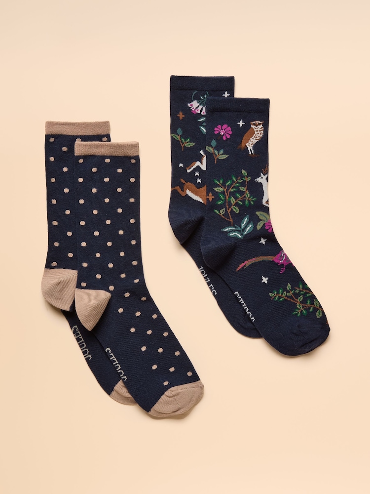 Joules Everyday Multi Navy 2 Pack Socks - Image 1 of 3 Joules Everyday Multi Navy 2 Pack Socks - Image 1 of 3
