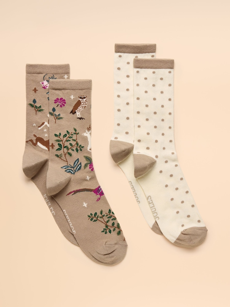 Joules Everyday Multi Neutral 2 Pack Socks - Image 1 of 3