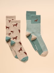 Joules Everyday Khaki/Cream 2 Pack Socks - Image 1 of 3