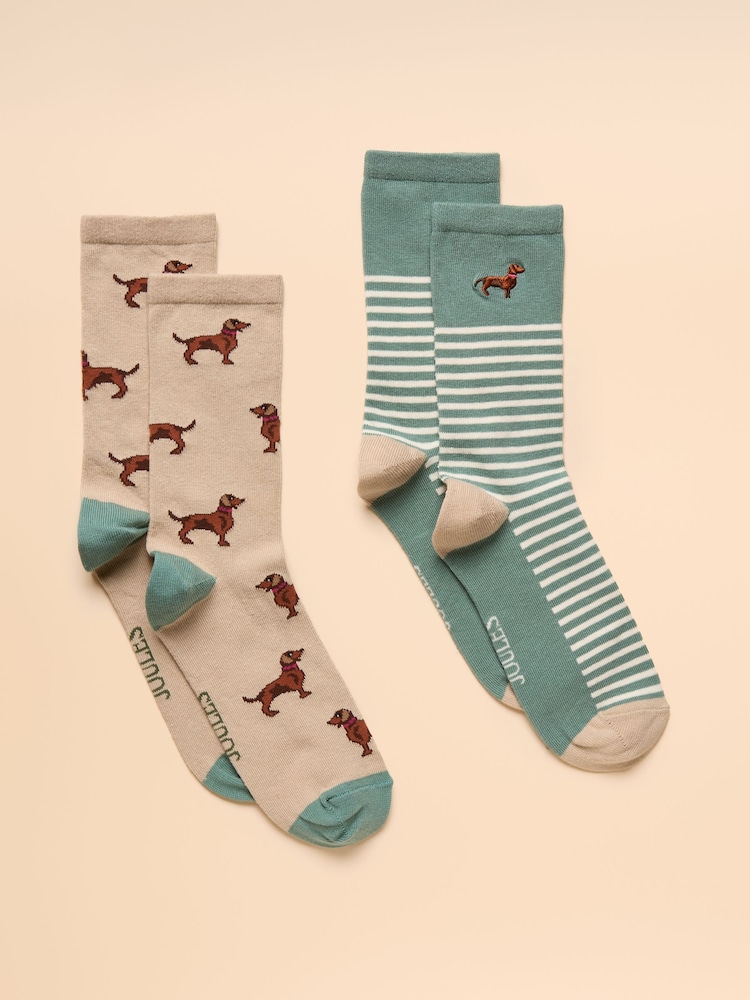 Joules Everyday Khaki/Cream 2 Pack Socks - Image 1 of 3 Joules Everyday Khaki/Cream 2 Pack Socks - Image 1 of 3