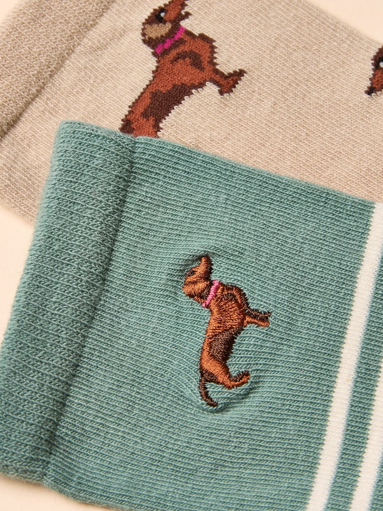 Joules Everyday Khaki/Cream 2 Pack Socks - Image 2 of 3 Joules Everyday Khaki/Cream 2 Pack Socks - Image 2 of 3
