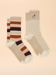 Joules Everyday Orange/Neutral 2 Pack Socks - Image 1 of 3