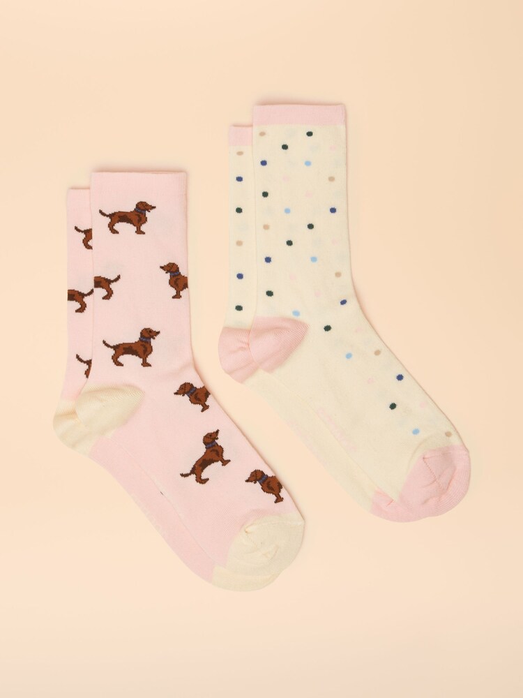 Joules Everyday Pink/Blue 2 Pack Socks - Image 1 of 3