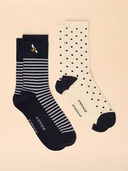 Joules Everyday Navy/white 2 Pack Socks - Image 1 of 3