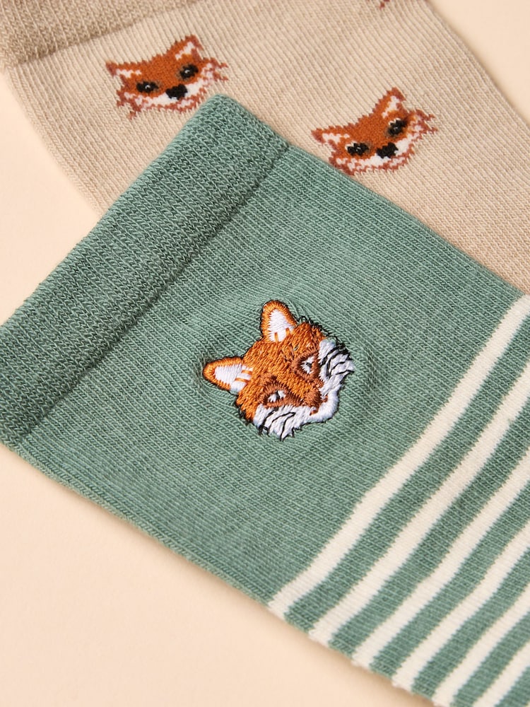 Joules Everyday Khaki/Stone 2 Pack Socks - Image 2 of 3 Joules Everyday Khaki/Stone 2 Pack Socks - Image 2 of 3