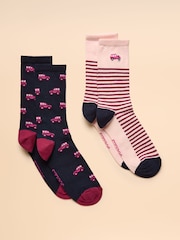 Joules Everyday Navy/Pink 2 Pack Socks - Image 1 of 3