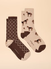 Joules Everyday Brown/Cream 2 Pack Socks - Image 1 of 3