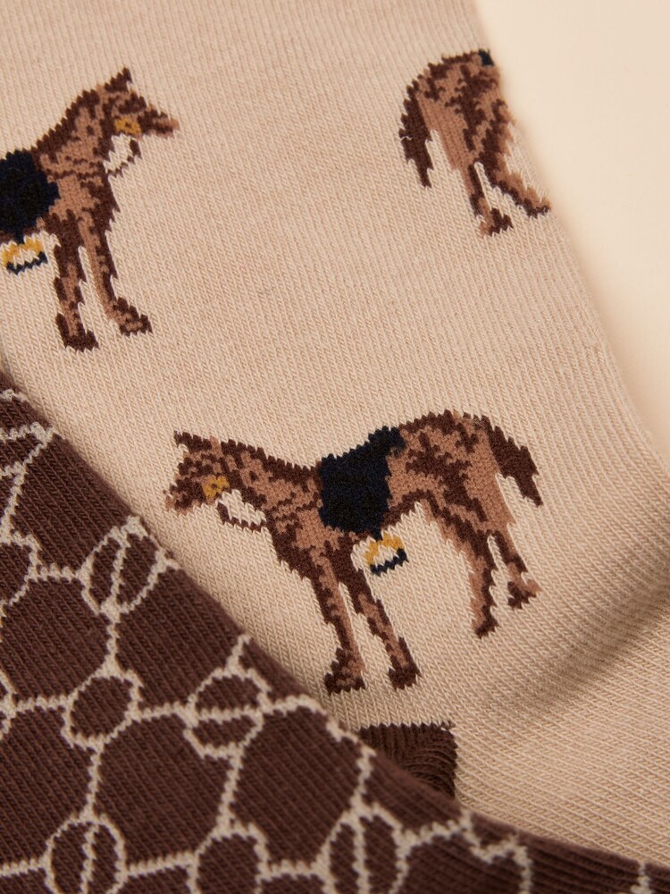Joules Everyday Brown/Cream 2 Pack Socks - Image 2 of 3 Joules Everyday Brown/Cream 2 Pack Socks - Image 2 of 3