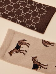 Joules Everyday Brown/Cream 2 Pack Socks - Image 3 of 3