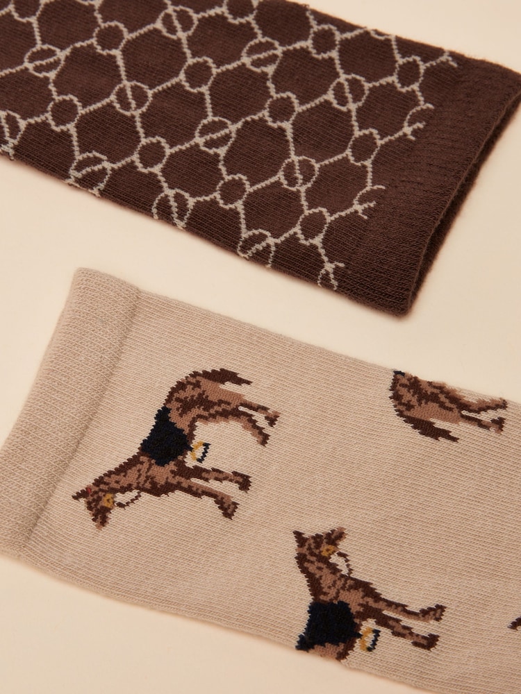 Joules Everyday Brown/Cream 2 Pack Socks - Image 3 of 3 Joules Everyday Brown/Cream 2 Pack Socks - Image 3 of 3