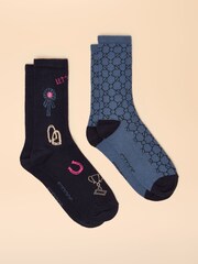 Joules Everyday Navy 2 Pack Socks - Image 1 of 3