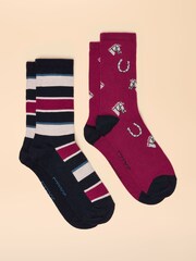 Joules Everyday Berry Red 2 Pack Socks - Image 1 of 3
