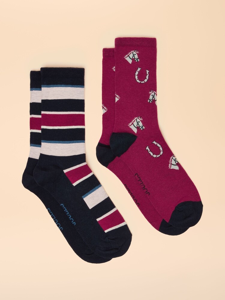 Joules Everyday Berry Red 2 Pack Socks - Image 1 of 3