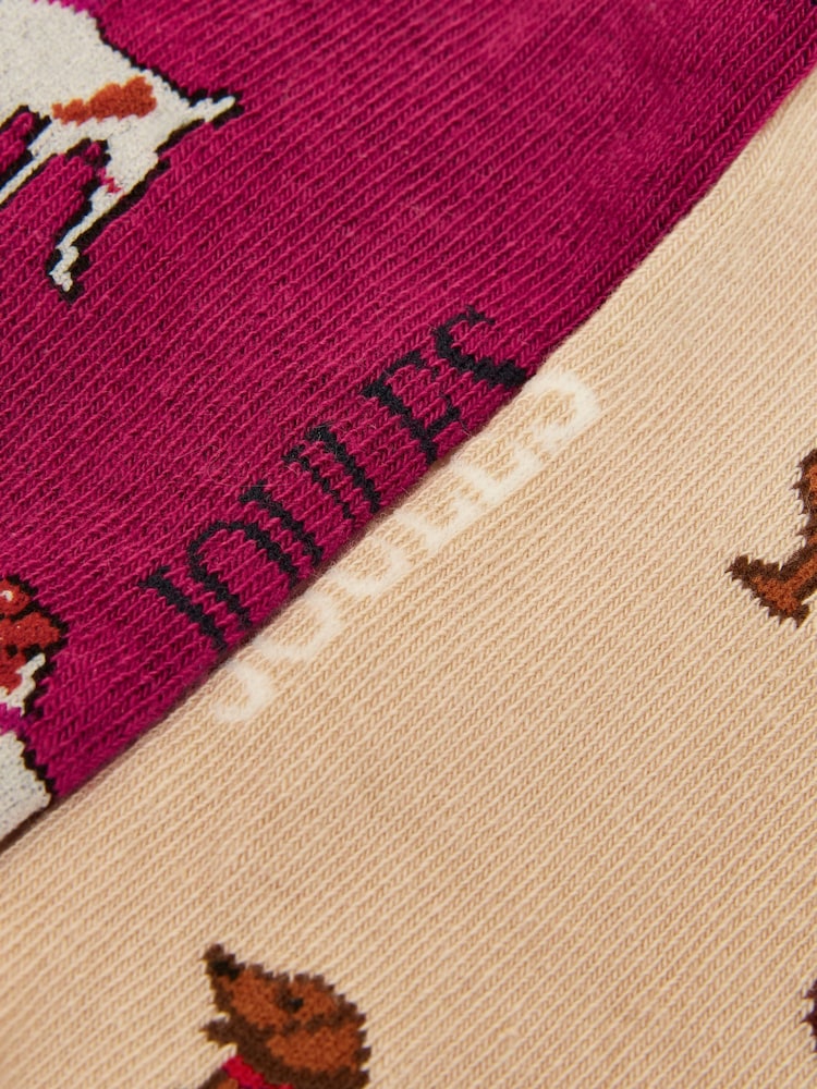 Joules Rilla Berry & Ecru Pack Of Two Trainer Socks - Image 3 of 3