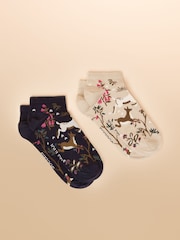 Joules Rilla Navy & Oatmeal Pack Of Two Trainer Socks - Image 1 of 3