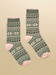 Joules Lucille Green/Pink Fairisle Socks - Image 1 of 3