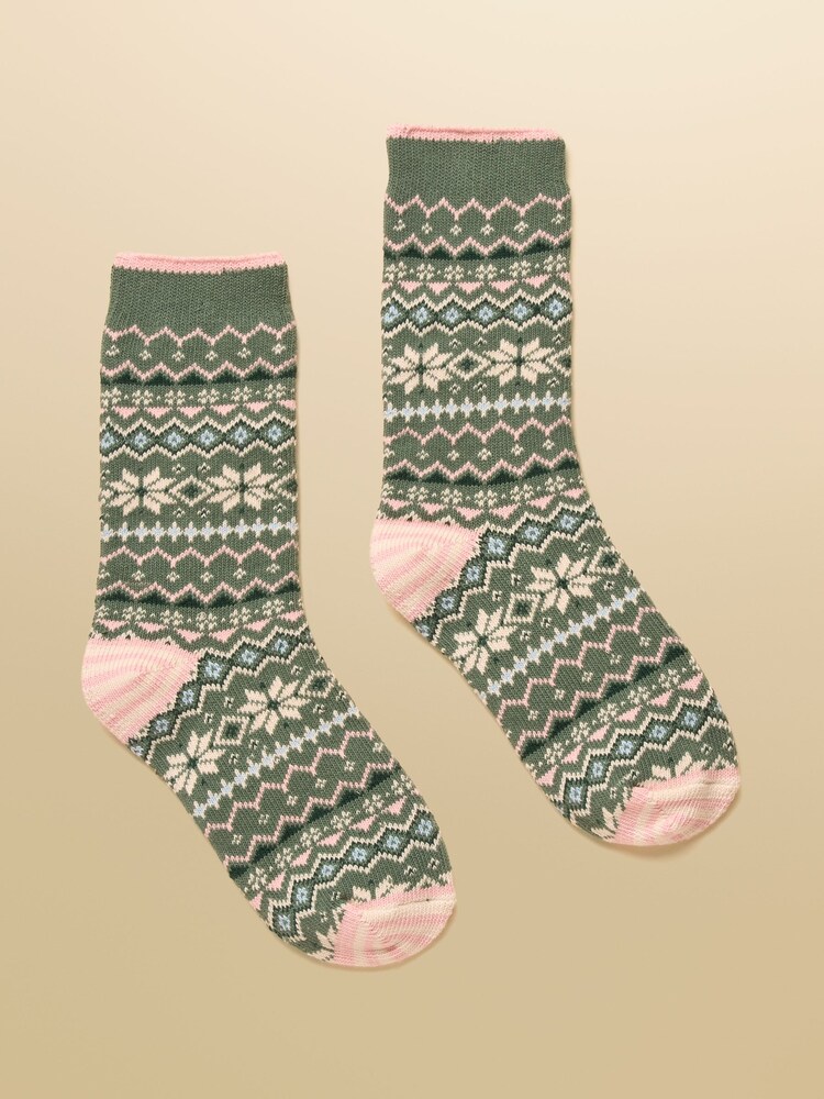 Joules Lucille Green/Pink Fairisle Socks - Image 1 of 3