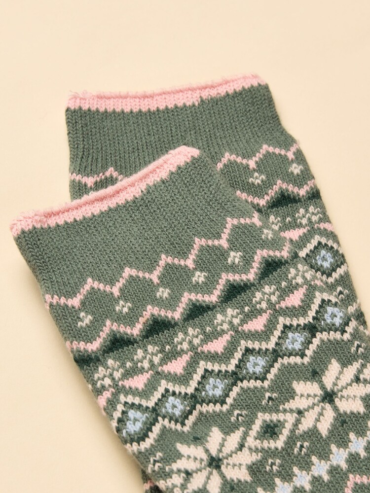 Joules Lucille Green/Pink Fairisle Socks - Image 2 of 3
