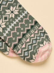 Joules Lucille Green/Pink Fairisle Socks - Image 3 of 3