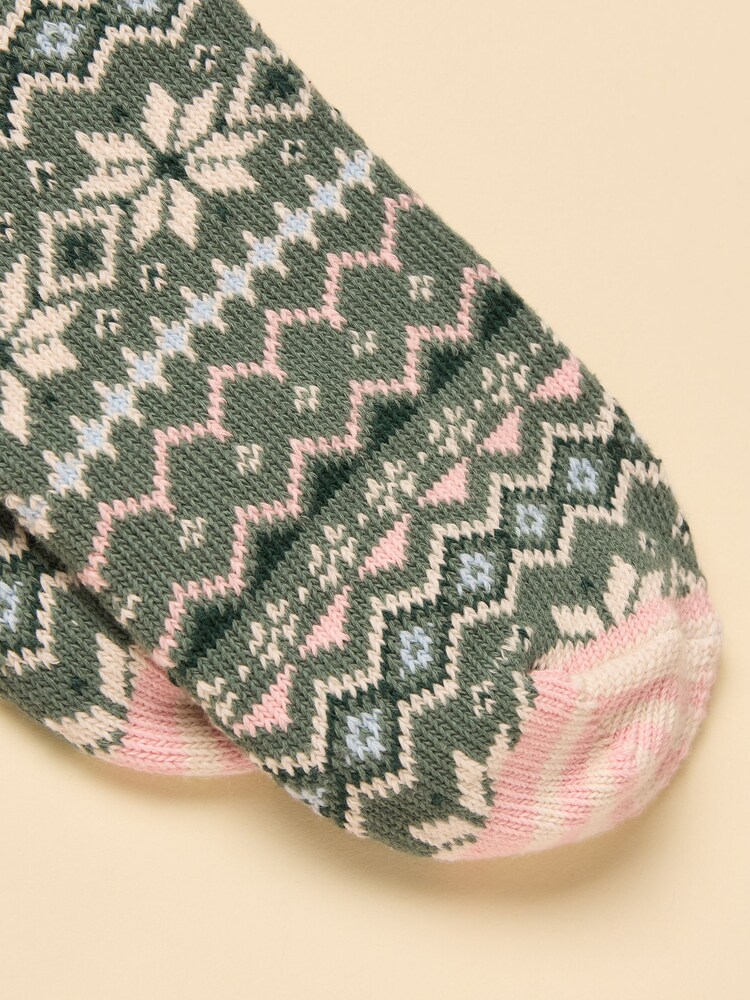 Joules Lucille Green/Pink Fairisle Socks - Image 3 of 3
