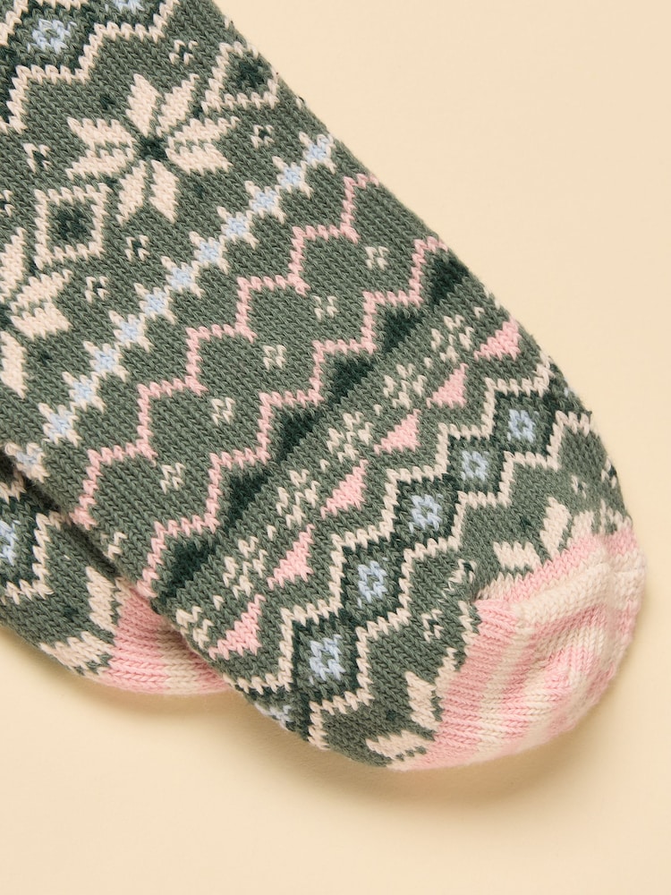 Joules Lucille Green/Pink Fairisle Socks - Image 3 of 3 Joules Lucille Green/Pink Fairisle Socks - Image 3 of 3