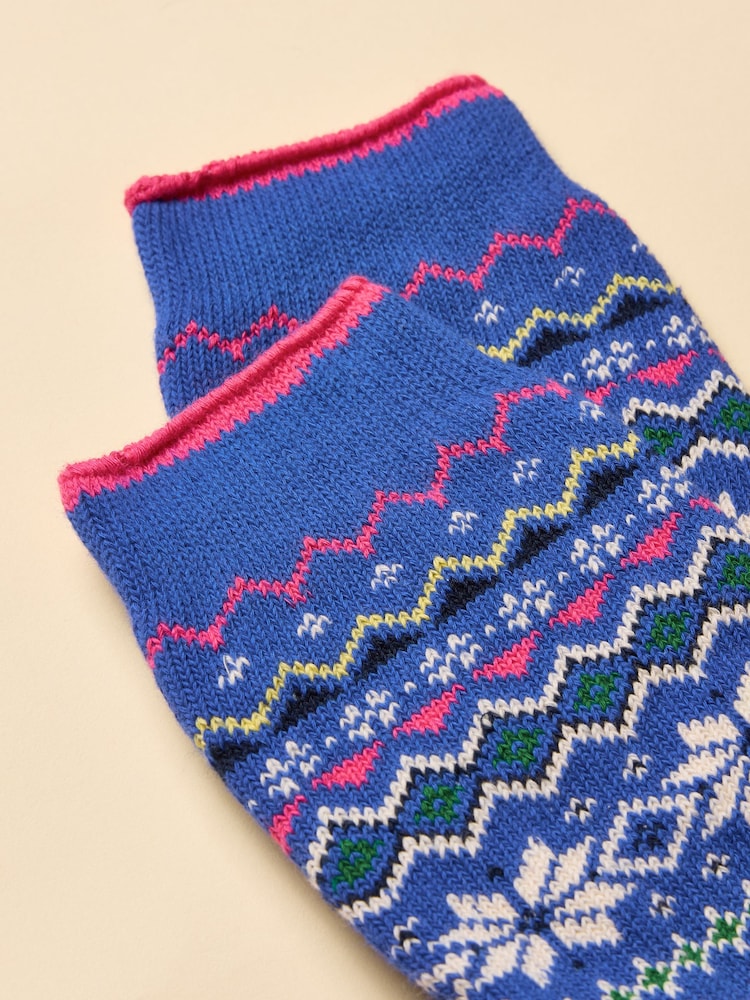 Joules Lucille Blue Fair Isle Cotton Blend Socks - Image 2 of 3 Joules Lucille Blue Fair Isle Cotton Blend Socks - Image 2 of 3