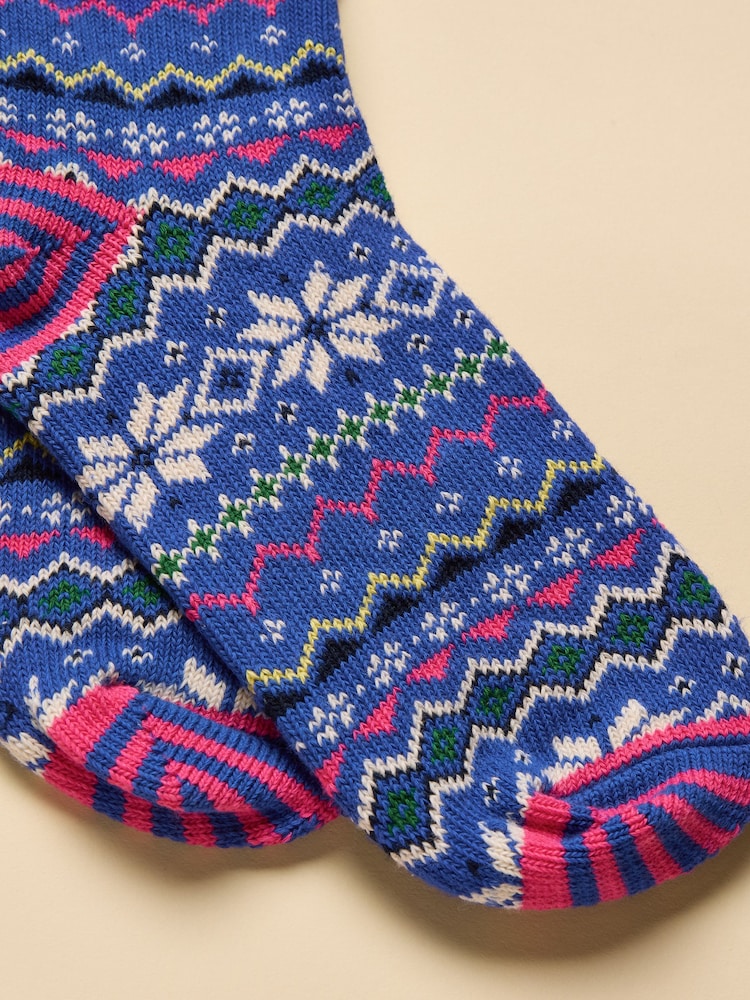 Joules Lucille Blue Fair Isle Cotton Blend Socks - Image 3 of 3 Joules Lucille Blue Fair Isle Cotton Blend Socks - Image 3 of 3