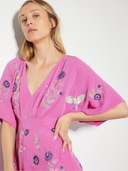 Monsoon Pink Rosalie Embellished Midi Kimono Dress - Image 2 of 5