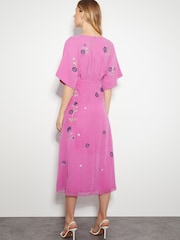 Monsoon Pink Rosalie Embellished Midi Kimono Dress - Image 3 of 5