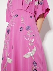 Monsoon Pink Rosalie Embellished Midi Kimono Dress - Image 4 of 5
