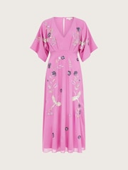 Monsoon Pink Rosalie Embellished Midi Kimono Dress - Image 5 of 5