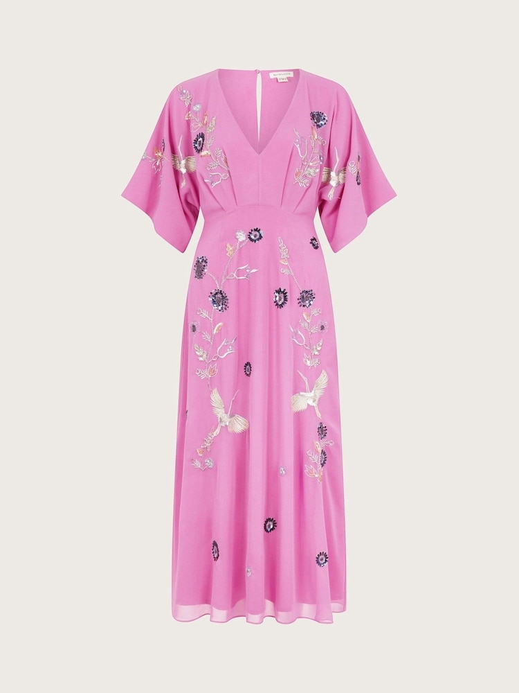 Monsoon Pink Rosalie Embellished Midi Kimono Dress - Image 5 of 5