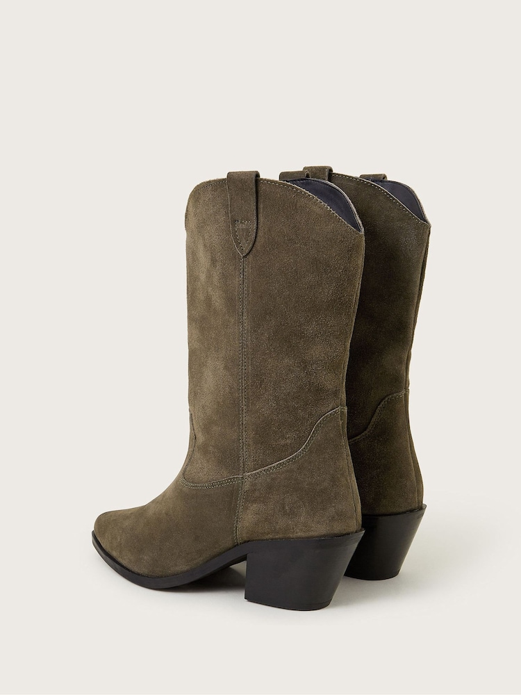Monsoon Green Lana Suede Cowboy Boots - Image 3 of 4