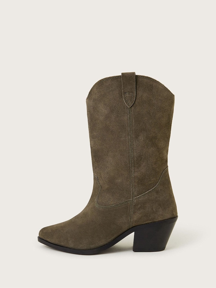 Monsoon Green Lana Suede Cowboy Boots - Image 4 of 4