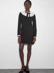 Monsoon Black Cree Pleated Collar Bow Dress - Image 1 of 6