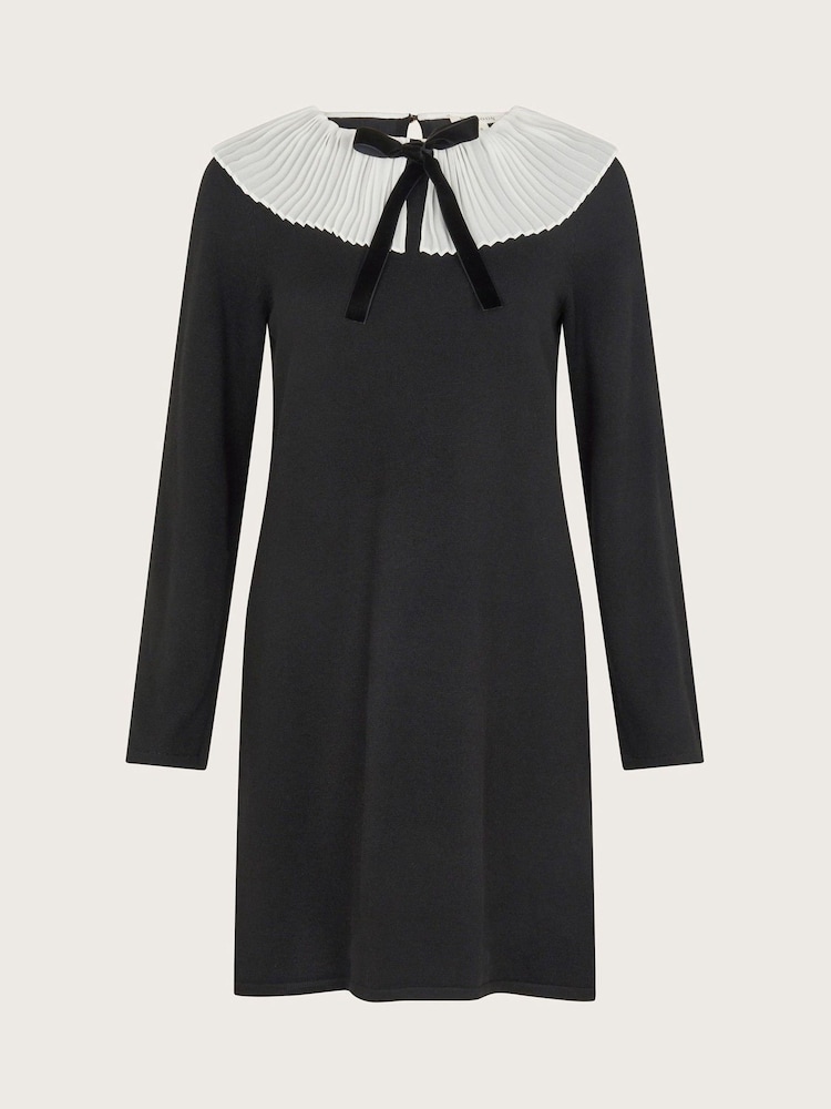 Monsoon Black Cree Pleated Collar Bow Dress - Image 6 of 6